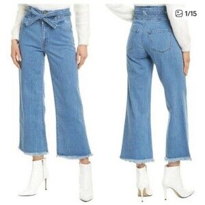 J Brand X Revolve  Sukey Crop High Waist Raw Hem Wide Leg Jeans sz 26